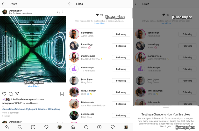 Instagram hides like count prototype